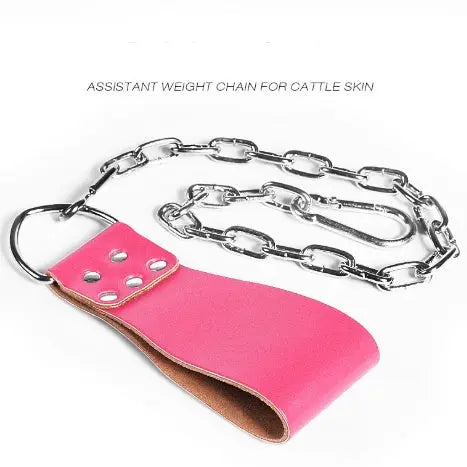 Leather Weight Lifting Belt with Chain Ring Power Training Fitness Task