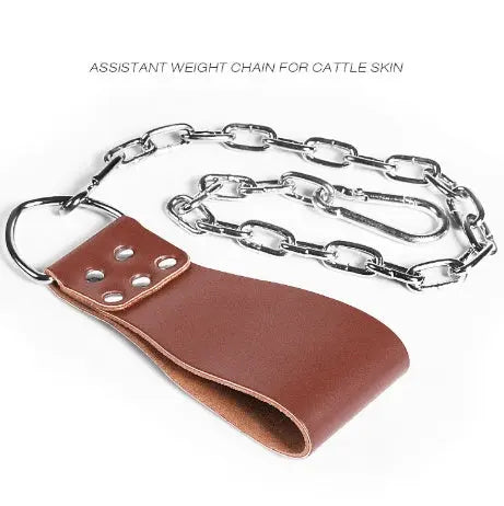 Leather Weight Lifting Belt with Chain Ring Power Training Fitness Task