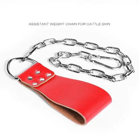 Leather Weight Lifting Belt with Chain Ring Power Training Fitness Task