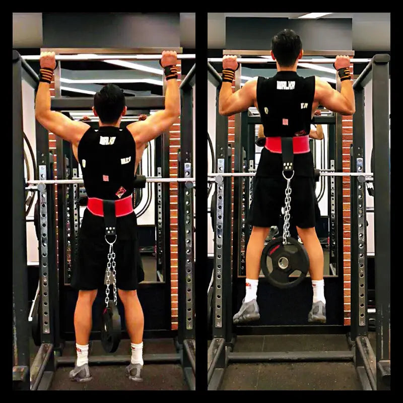 Leather Weight Lifting Belt with Chain Ring Power Training Fitness Task