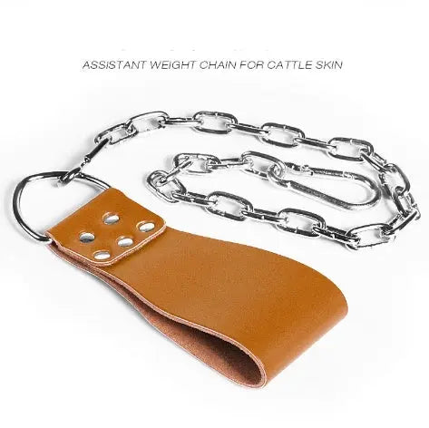Leather Weight Lifting Belt with Chain Ring Power Training Fitness Task