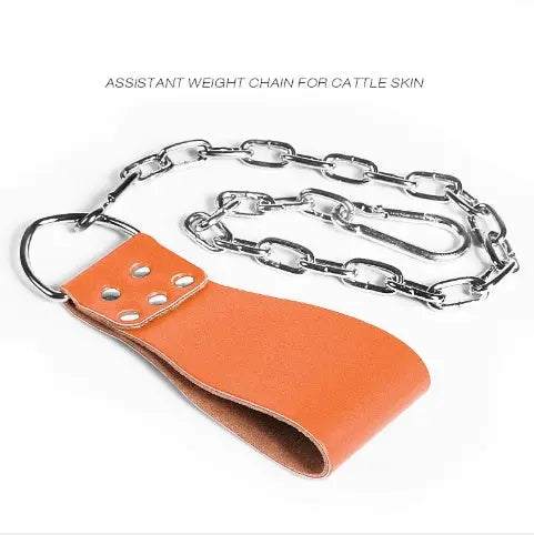 Leather Weight Lifting Belt with Chain Ring Power Training Fitness Task