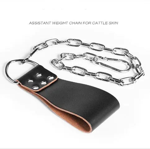 Leather Weight Lifting Belt with Chain Ring Power Training Fitness Task