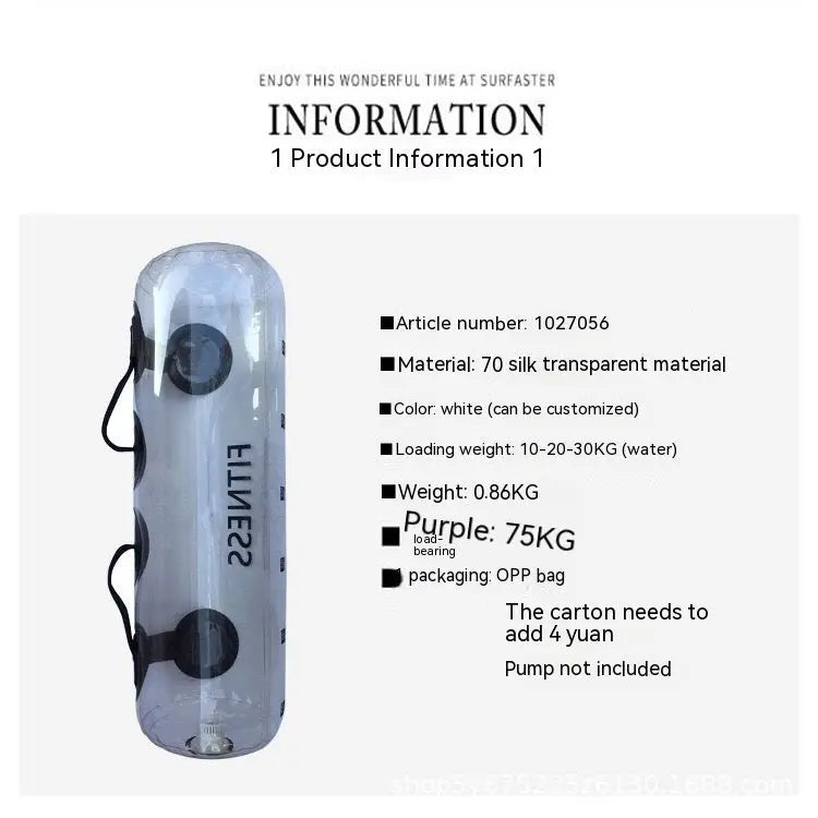 Transparent Fitting Water Bag Water Injection Weight-bearing Soft Dumbbell Portable Energy Pillar Strength Training Inflatable Weight Lifting Bag Fitness Task