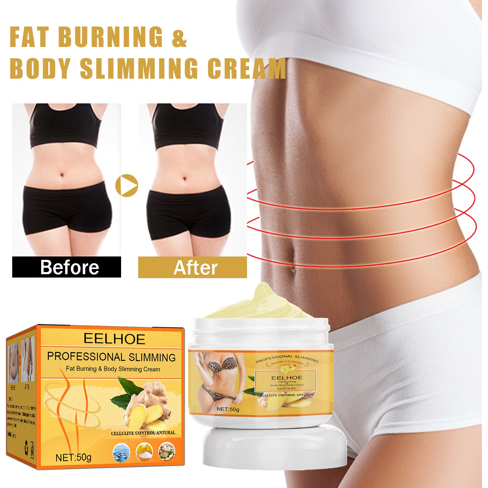 EELHOE Ginger Weight Loss Cream Slimming Fat Burning Body Weight Loss Cream Fitness Task